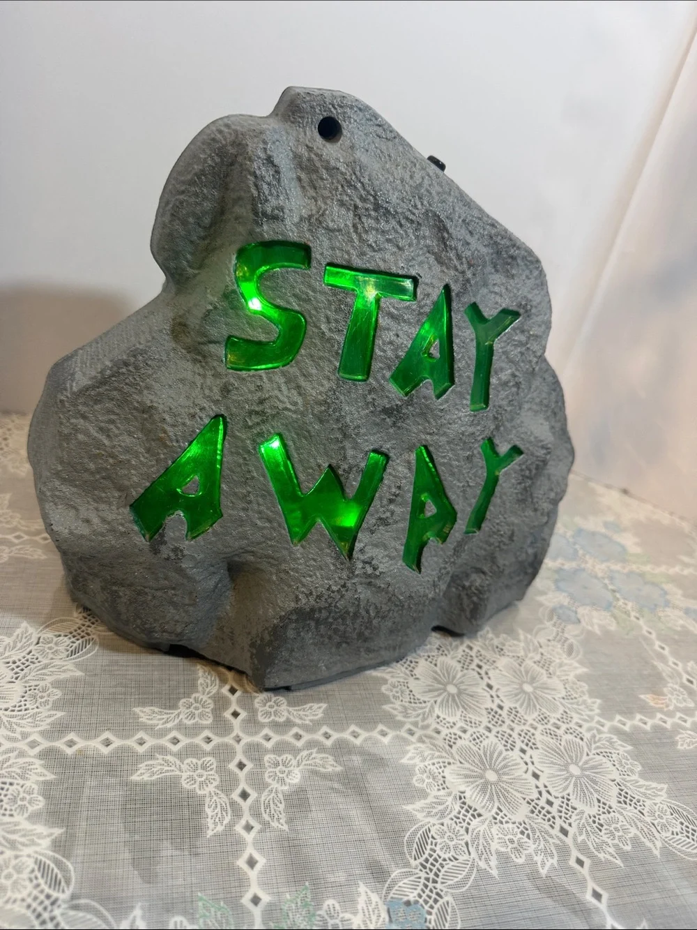 Halloween Laughing Motion Activated Stay Away Lighted Warning Rock Prop